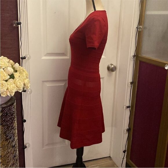 Sandro Red Milau Pointelle Ribbed Dress, S - Picture 8 of 15